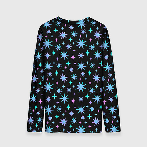 Мужской лонгслив Снежинки в ночном небе с цветными звездами / 3D-принт – фото 2