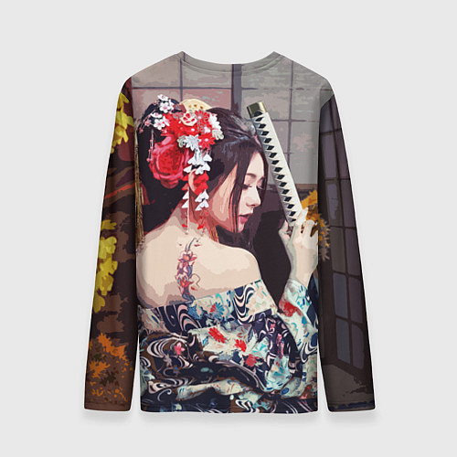Мужской лонгслив Японская девушка с самурайским мечом / 3D-принт – фото 2