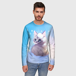 Лонгслив мужской Заснеженный котик, цвет: 3D-принт — фото 2