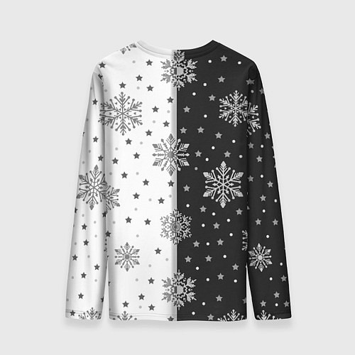 Мужской лонгслив Рождественские снежинки на черно-белом фоне / 3D-принт – фото 2