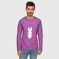Лонгслив мужской Белый кролик на розовом - символ 2023, цвет: 3D-принт — фото 2