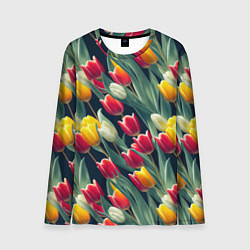 Лонгслив мужской Много тюльпанов, цвет: 3D-принт