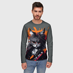 Лонгслив мужской Rocker Cat on a gray background - C-Cats collectio, цвет: 3D-принт — фото 2