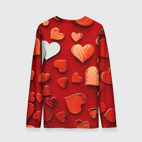 Мужской лонгслив Красные сердца на красном фоне / 3D-принт – фото 2