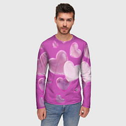Лонгслив мужской Сердца на розовов фоне, цвет: 3D-принт — фото 2