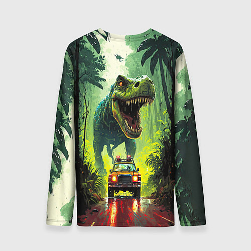 Мужской лонгслив Динозавр в погоне за машиной в джунглях / 3D-принт – фото 2