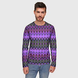 Лонгслив мужской Серо-фиолетовый этнический геометрический узор, цвет: 3D-принт — фото 2
