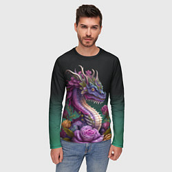 Лонгслив мужской Неоновый дракон с цветами, цвет: 3D-принт — фото 2