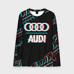 Мужской лонгслив Значок Audi в стиле glitch на темном фоне