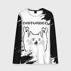 Лонгслив мужской Disturbed рок кот на светлом фоне, цвет: 3D-принт