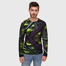 Лонгслив мужской Зеленые листья и фиолетовые вставки, цвет: 3D-принт — фото 2