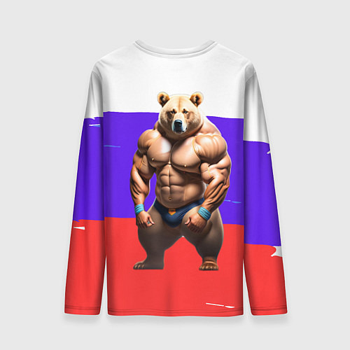 Мужской лонгслив Накаченный медведь на Российском флаге / 3D-принт – фото 2