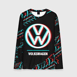 Мужской лонгслив Значок Volkswagen в стиле glitch на темном фоне