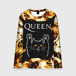 Мужской лонгслив Queen рок кот и огонь
