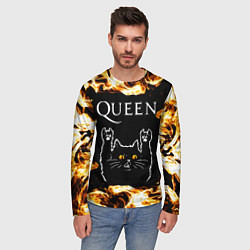 Лонгслив мужской Queen рок кот и огонь, цвет: 3D-принт — фото 2