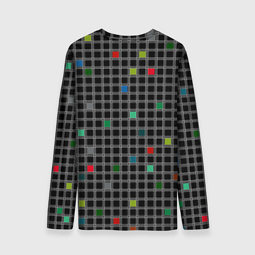 Мужской лонгслив Разноцветный геометрический узор в клетку на черно / 3D-принт – фото 2