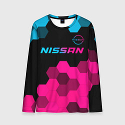 Мужской лонгслив Nissan - neon gradient: символ сверху