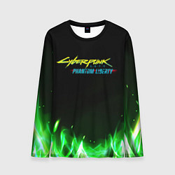 Лонгслив мужской Cyberpunk 2077 phantom liberty green fire logo, цвет: 3D-принт