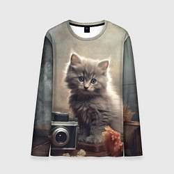 Лонгслив мужской Серый котенок, винтажное фото, цвет: 3D-принт