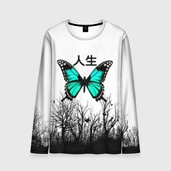Лонгслив мужской С бабочкой на фоне японского иероглифа, цвет: 3D-принт
