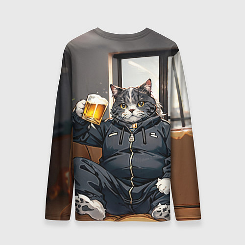 Мужской лонгслив Толстый кот со стаканом пива / 3D-принт – фото 2