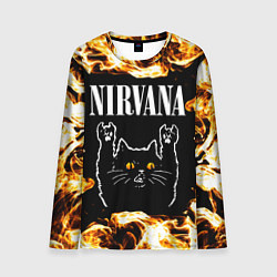 Мужской лонгслив Nirvana рок кот и огонь
