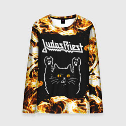 Лонгслив мужской Judas Priest рок кот и огонь, цвет: 3D-принт