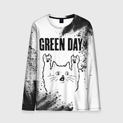 Лонгслив мужской Green Day рок кот на светлом фоне, цвет: 3D-принт