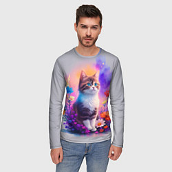 Лонгслив мужской Котик и акварель, цвет: 3D-принт — фото 2