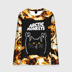 Лонгслив мужской Arctic Monkeys рок кот и огонь, цвет: 3D-принт