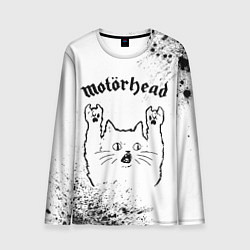 Мужской лонгслив Motorhead рок кот на светлом фоне