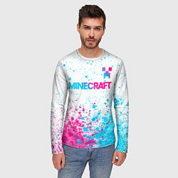 Лонгслив мужской Minecraft neon gradient style: символ сверху, цвет: 3D-принт — фото 2