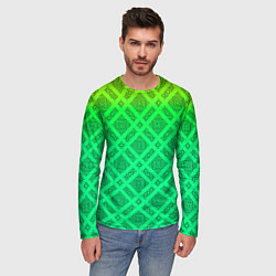 Лонгслив мужской Желто-зеленый градиентный фон с геометрическим узо, цвет: 3D-принт — фото 2