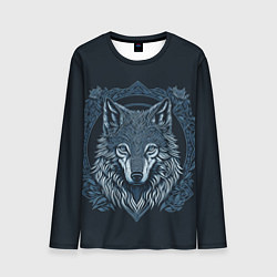 Лонгслив мужской Волк, векторный орнаментализм, цвет: 3D-принт
