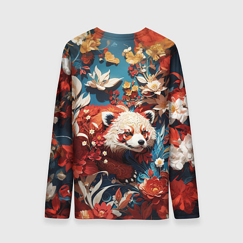 Мужской лонгслив Красная панда в цветах / 3D-принт – фото 2