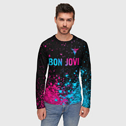 Лонгслив мужской Bon Jovi - neon gradient: символ сверху, цвет: 3D-принт — фото 2