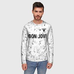 Лонгслив мужской Bon Jovi glitch на светлом фоне: символ сверху, цвет: 3D-принт — фото 2