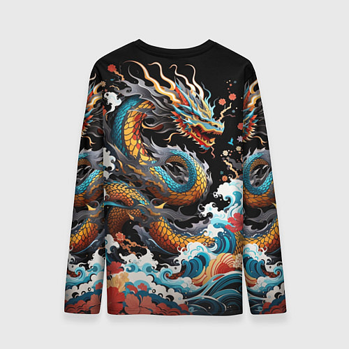 Мужской лонгслив Дракон на волнах в японском стиле арт / 3D-принт – фото 2