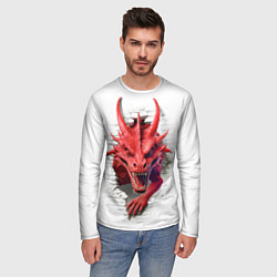 Лонгслив мужской Красный дракон выглядывает из стены, цвет: 3D-принт — фото 2