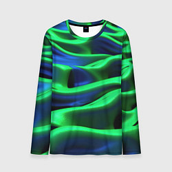 Лонгслив мужской Зеленые неоновые волны, цвет: 3D-принт