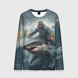 Лонгслив мужской Мужчина верхом на акуле, цвет: 3D-принт