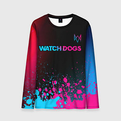 Мужской лонгслив Watch Dogs - neon gradient: символ сверху