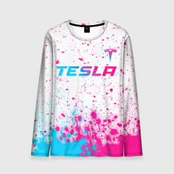 Мужской лонгслив Tesla neon gradient style: символ сверху