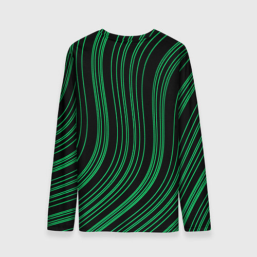 Мужской лонгслив Абстракция зелёные линии на чёрном / 3D-принт – фото 2