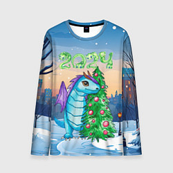 Мужской лонгслив Дракон у елки 2024