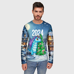 Лонгслив мужской Дракон у новогодней елки 2024, цвет: 3D-принт — фото 2