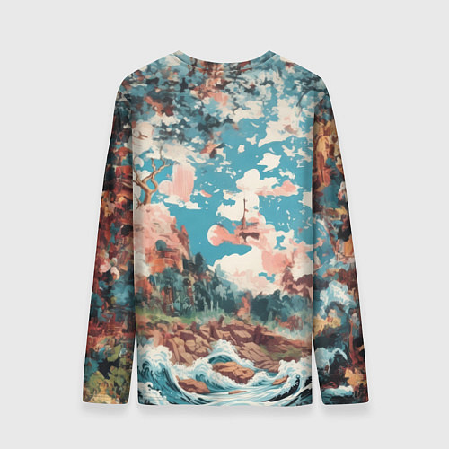 Мужской лонгслив Потёртая Японская иллюстрация / 3D-принт – фото 2