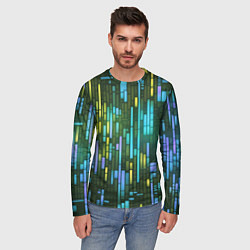 Лонгслив мужской Неоновые полосы синие, цвет: 3D-принт — фото 2