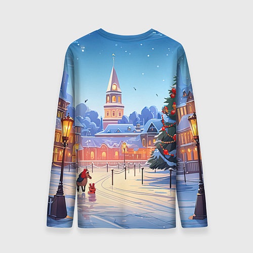 Мужской лонгслив Новогодняя площадь / 3D-принт – фото 2