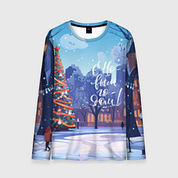 Мужской лонгслив С новым годом зимний пейзаж